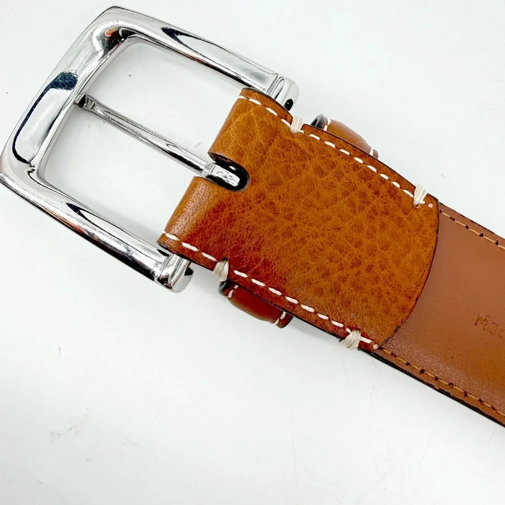 Johnston & Murphy Dress Belt Men 38 Brown Pebbled Leather Contrast Stitch Preppy